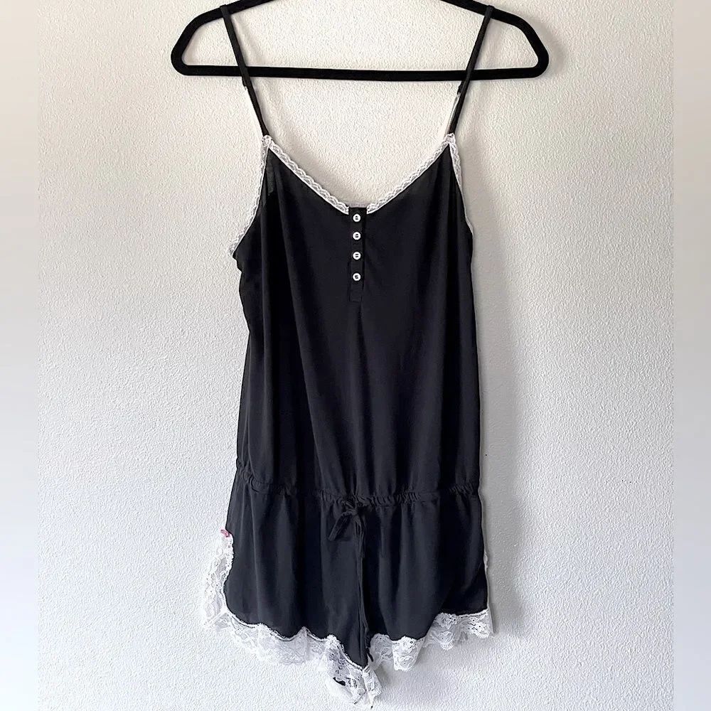 Victoria’s Secret, Black & White-Lace, Super-Soft, Strappy Sleep-Romper. Size Sm